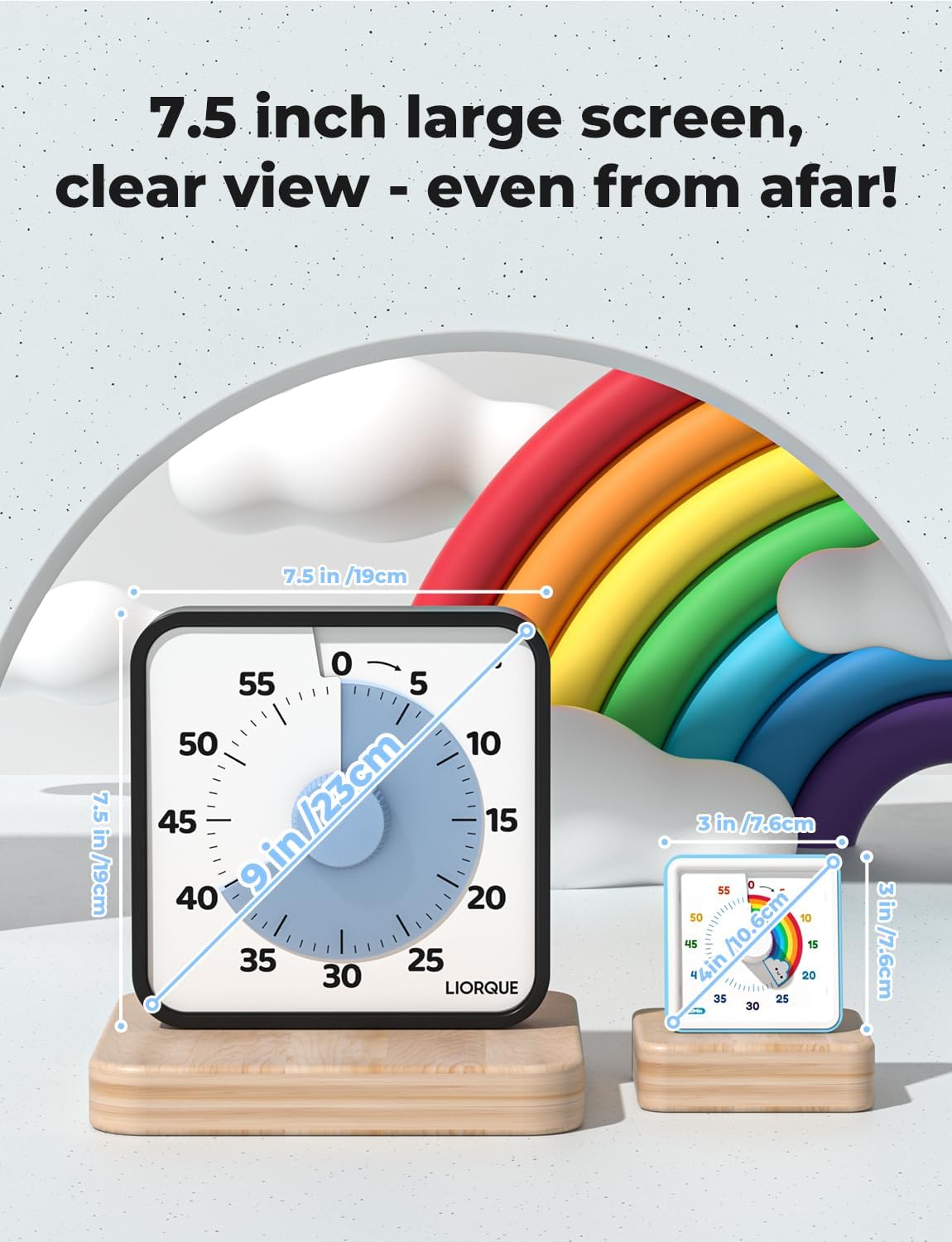 LIORQUE 7.5-Inch Large Visual Timer, 60-Minute Classroom Timer Magnetic