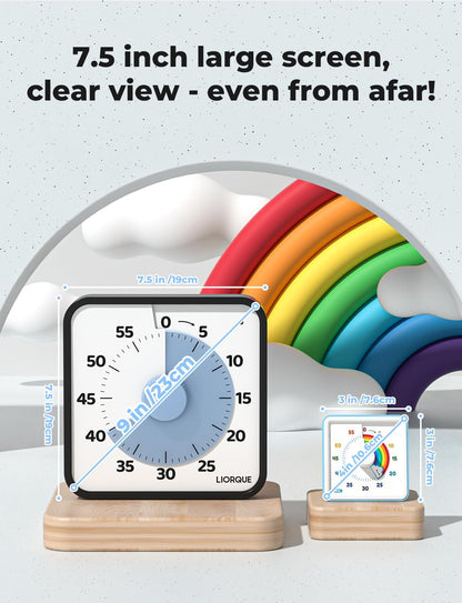 LIORQUE 7.5-Inch Large Visual Timer, 60-Minute Classroom Timer Magnetic