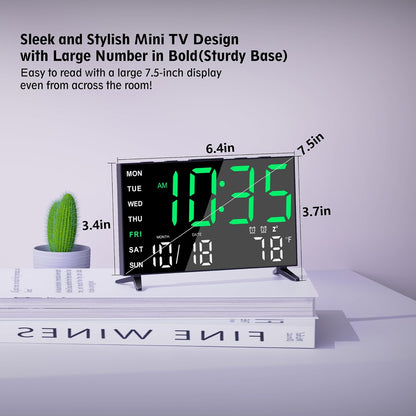 Mirror Digital Loud Alarm Clock with with Date,Indoor Temperature,USB Charging Port,Dimmer,Adjustable Volum,12/24H,Snooze,Dual Alarms (Weekday/Weekend),Perfect for Bedroom and Living Room