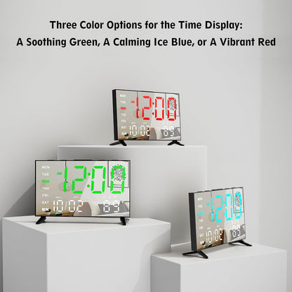 Mirror Digital Loud Alarm Clock with with Date,Indoor Temperature,USB Charging Port,Dimmer,Adjustable Volum,12/24H,Snooze,Dual Alarms (Weekday/Weekend),Perfect for Bedroom and Living Room