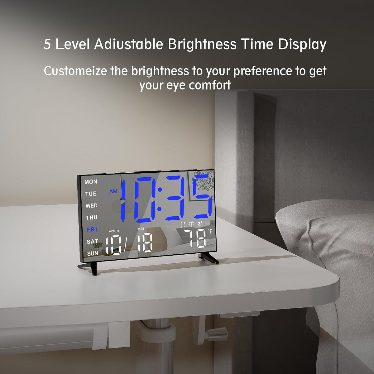 Mirror Digital Loud Alarm Clock with with Date,Indoor Temperature,USB Charging Port,Dimmer,Adjustable Volum,12/24H,Snooze,Dual Alarms (Weekday/Weekend),Perfect for Bedroom and Living Room