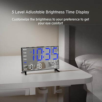 Mirror Digital Loud Alarm Clock with with Date,Indoor Temperature,USB Charging Port,Dimmer,Adjustable Volum,12/24H,Snooze,Dual Alarms (Weekday/Weekend),Perfect for Bedroom and Living Room