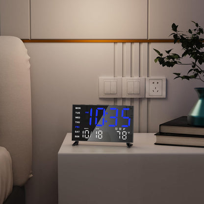 Mirror Digital Loud Alarm Clock with with Date,Indoor Temperature,USB Charging Port,Dimmer,Adjustable Volum,12/24H,Snooze,Dual Alarms (Weekday/Weekend),Perfect for Bedroom and Living Room