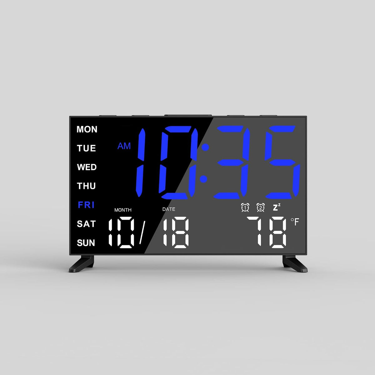 Mirror Digital Loud Alarm Clock with with Date,Indoor Temperature,USB Charging Port,Dimmer,Adjustable Volum,12/24H,Snooze,Dual Alarms (Weekday/Weekend),Perfect for Bedroom and Living Room