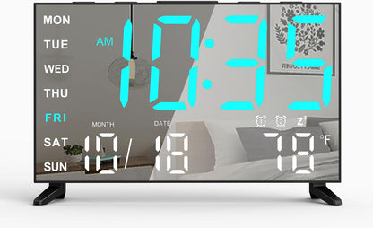 Mirror Digital Loud Alarm Clock with with Date,Indoor Temperature,USB Charging Port,Dimmer,Adjustable Volum,12/24H,Snooze,Dual Alarms (Weekday/Weekend),Perfect for Bedroom and Living Room