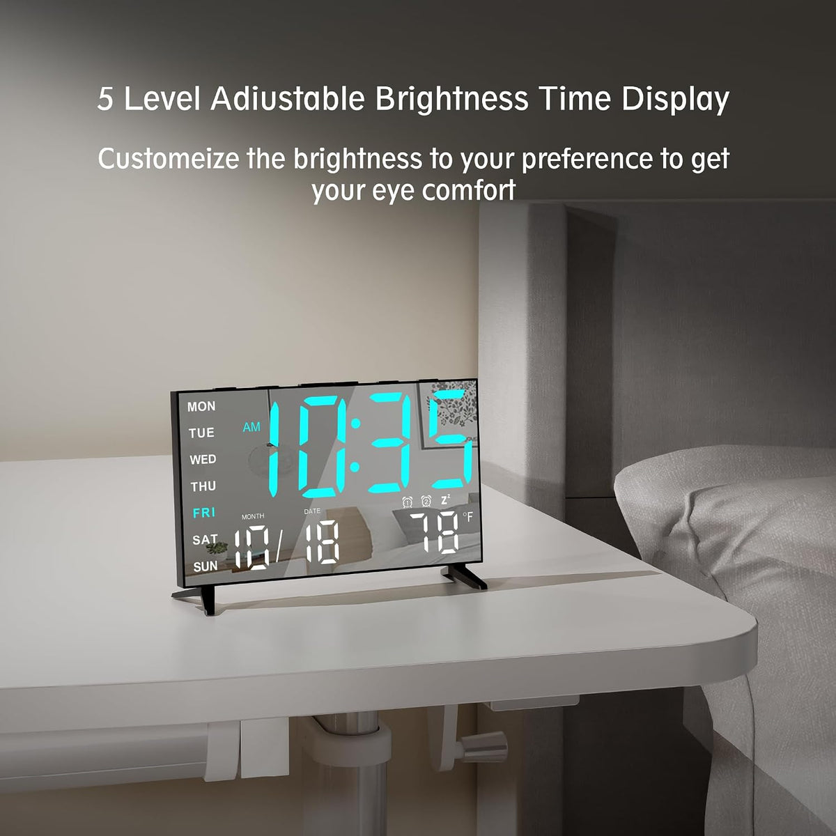 Mirror Digital Loud Alarm Clock with with Date,Indoor Temperature,USB Charging Port,Dimmer,Adjustable Volum,12/24H,Snooze,Dual Alarms (Weekday/Weekend),Perfect for Bedroom and Living Room