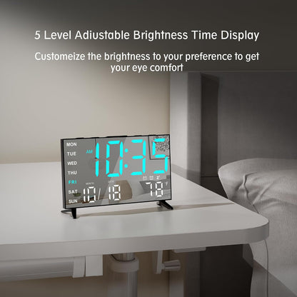 Mirror Digital Loud Alarm Clock with with Date,Indoor Temperature,USB Charging Port,Dimmer,Adjustable Volum,12/24H,Snooze,Dual Alarms (Weekday/Weekend),Perfect for Bedroom and Living Room