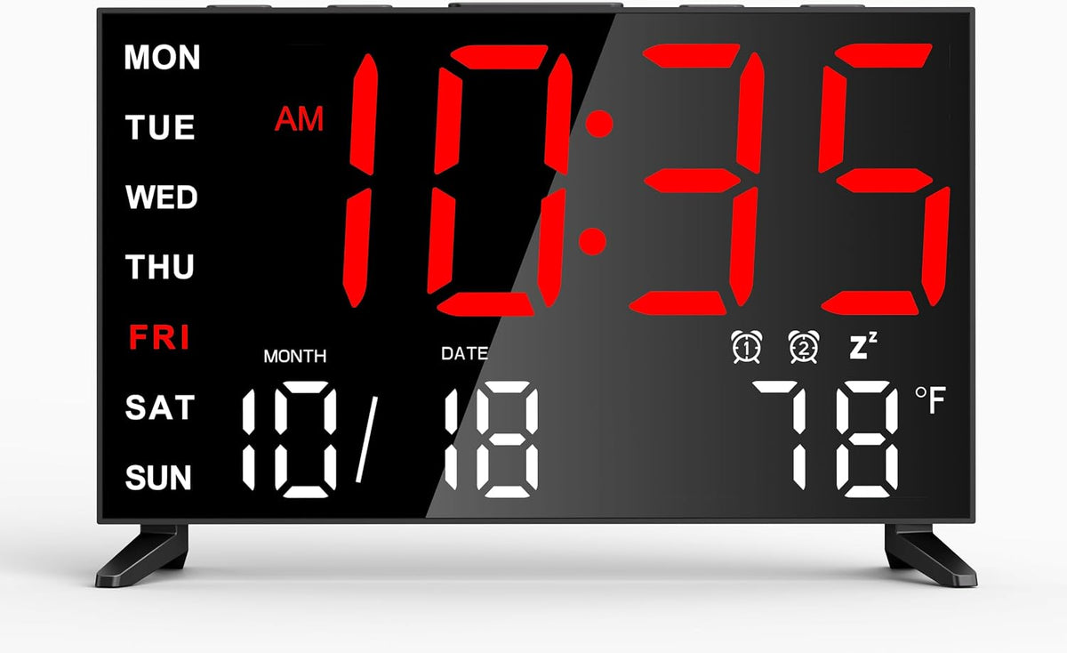 Mirror Digital Loud Alarm Clock with with Date,Indoor Temperature,USB Charging Port,Dimmer,Adjustable Volum,12/24H,Snooze,Dual Alarms (Weekday/Weekend),Perfect for Bedroom and Living Room