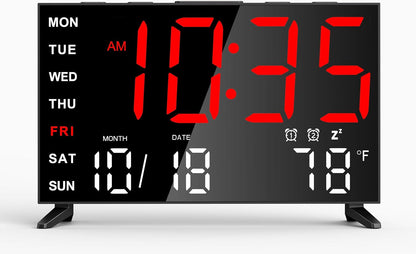 Mirror Digital Loud Alarm Clock with with Date,Indoor Temperature,USB Charging Port,Dimmer,Adjustable Volum,12/24H,Snooze,Dual Alarms (Weekday/Weekend),Perfect for Bedroom and Living Room