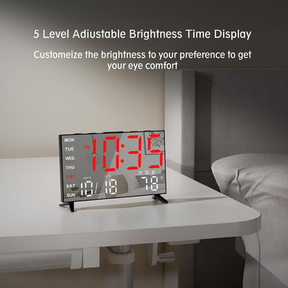 Mirror Digital Loud Alarm Clock with with Date,Indoor Temperature,USB Charging Port,Dimmer,Adjustable Volum,12/24H,Snooze,Dual Alarms (Weekday/Weekend),Perfect for Bedroom and Living Room