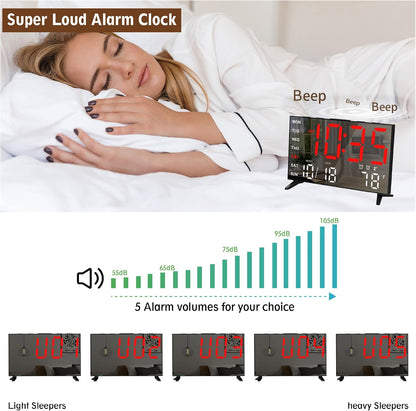 Mirror Digital Loud Alarm Clock with with Date,Indoor Temperature,USB Charging Port,Dimmer,Adjustable Volum,12/24H,Snooze,Dual Alarms (Weekday/Weekend),Perfect for Bedroom and Living Room