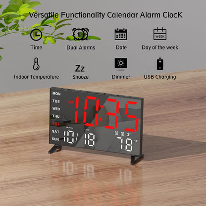 Mirror Digital Loud Alarm Clock with with Date,Indoor Temperature,USB Charging Port,Dimmer,Adjustable Volum,12/24H,Snooze,Dual Alarms (Weekday/Weekend),Perfect for Bedroom and Living Room