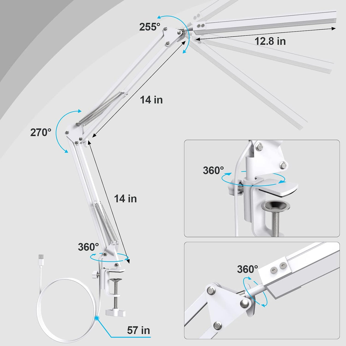 Upgrade Swing Arm LED Desk Lamp with Clamp, 80 LED Beads, 5 Color Modes & 11 Brightness Levels, 360° Adjustable Arm, Eye-Caring Light CRI95, Timer & Memory Function, for Office, Study, Crafting