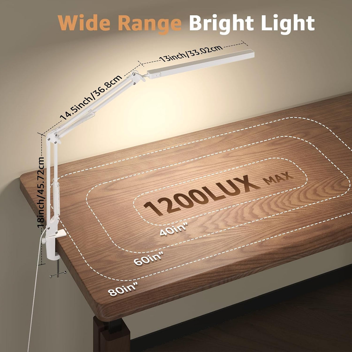 Upgrade Swing Arm LED Desk Lamp with Clamp, 80 LED Beads, 5 Color Modes & 11 Brightness Levels, 360° Adjustable Arm, Eye-Caring Light CRI95, Timer & Memory Function, for Office, Study, Crafting