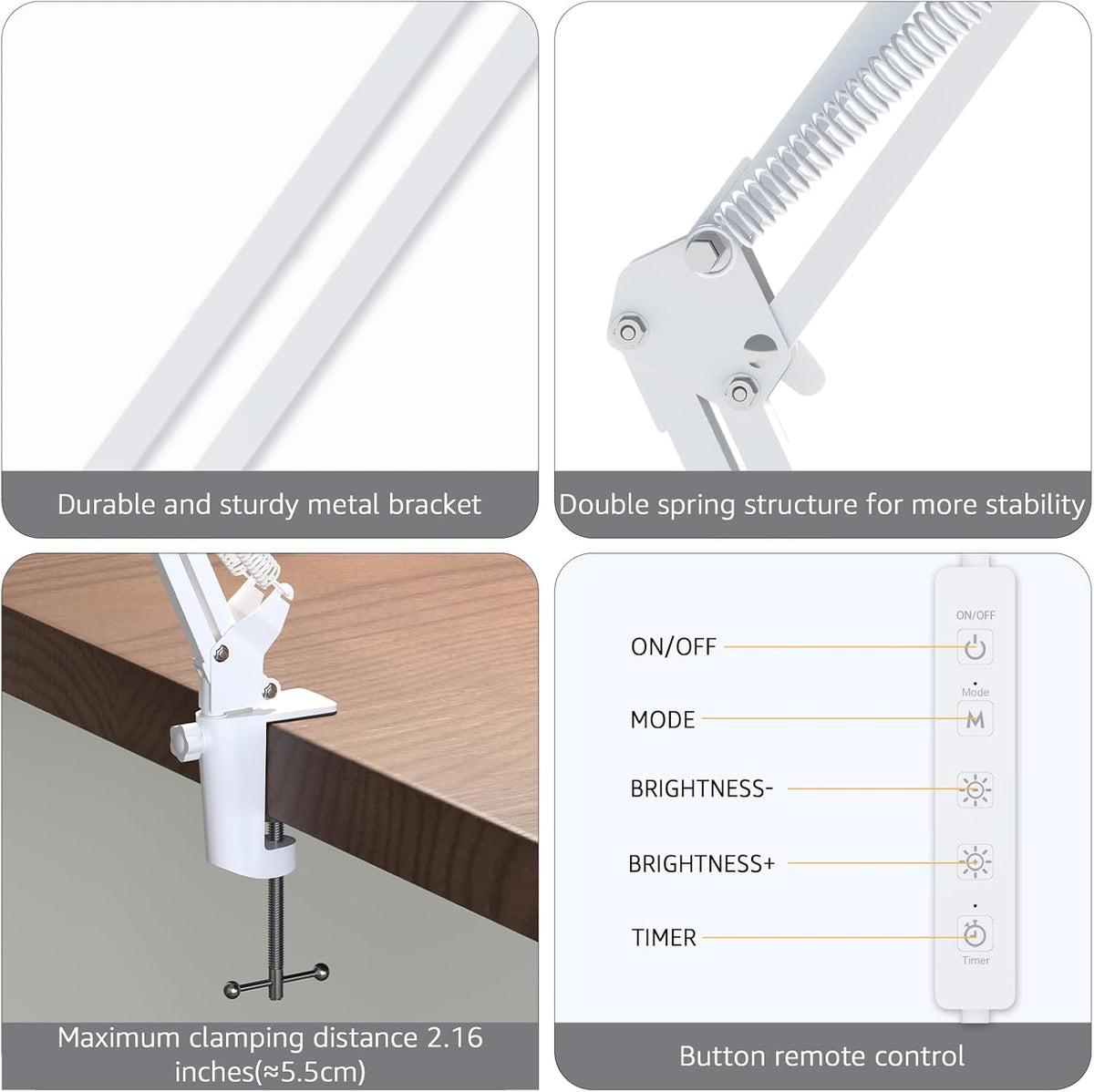 Upgrade Swing Arm LED Desk Lamp with Clamp, 80 LED Beads, 5 Color Modes & 11 Brightness Levels, 360° Adjustable Arm, Eye-Caring Light CRI95, Timer & Memory Function, for Office, Study, Crafting