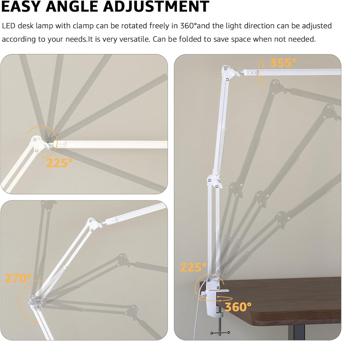 Upgrade Swing Arm LED Desk Lamp with Clamp, 80 LED Beads, 5 Color Modes & 11 Brightness Levels, 360° Adjustable Arm, Eye-Caring Light CRI95, Timer & Memory Function, for Office, Study, Crafting