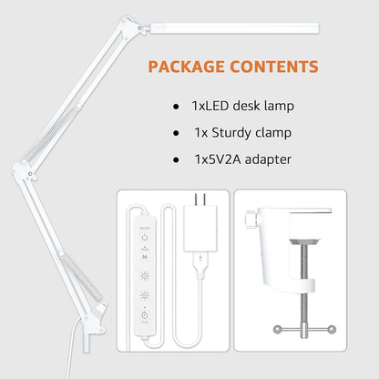 Upgrade Swing Arm LED Desk Lamp with Clamp, 80 LED Beads, 5 Color Modes & 11 Brightness Levels, 360° Adjustable Arm, Eye-Caring Light CRI95, Timer & Memory Function, for Office, Study, Crafting
