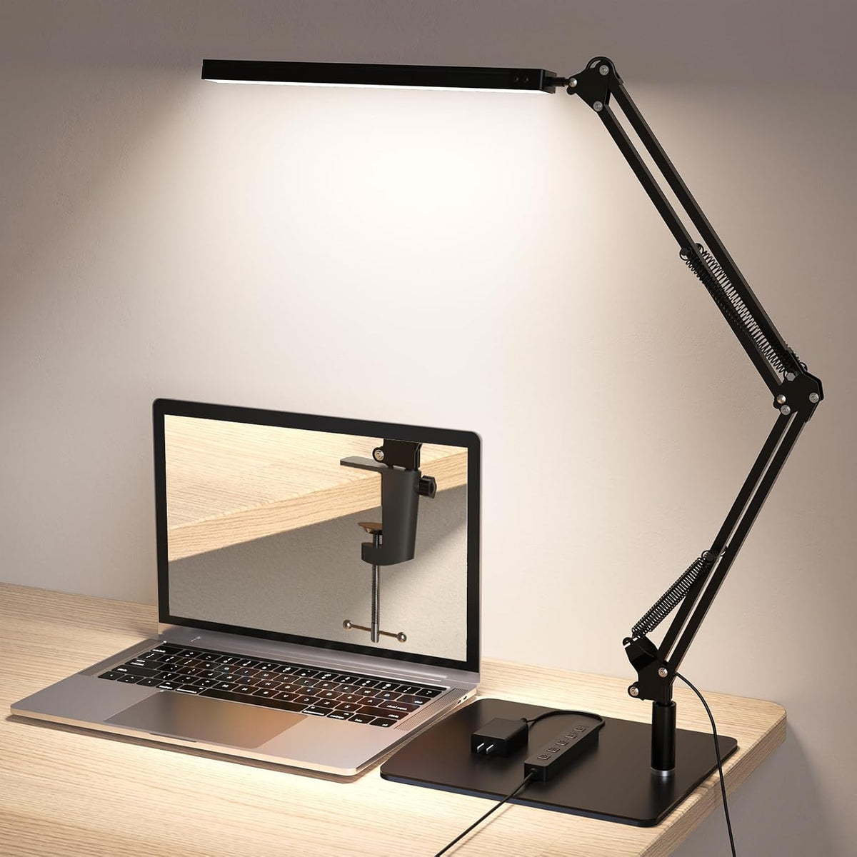Upgrade Swing Arm LED Desk Lamp with Clamp, 80 LED Beads, 5 Color Modes & 11 Brightness Levels, 360° Adjustable Arm, Eye-Caring Light CRI95, Timer & Memory Function, for Office, Study, Crafting