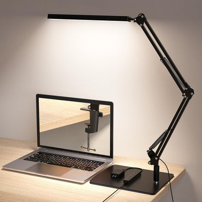 Upgrade Swing Arm LED Desk Lamp with Clamp, 80 LED Beads, 5 Color Modes & 11 Brightness Levels, 360° Adjustable Arm, Eye-Caring Light CRI95, Timer & Memory Function, for Office, Study, Crafting