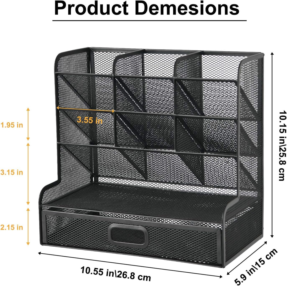 Mesh Pen Holder for Desk, Multi-Functional Pencil Organizer with Drawer, Desk Organizers and Accessories for Office Art Supplies (Black)