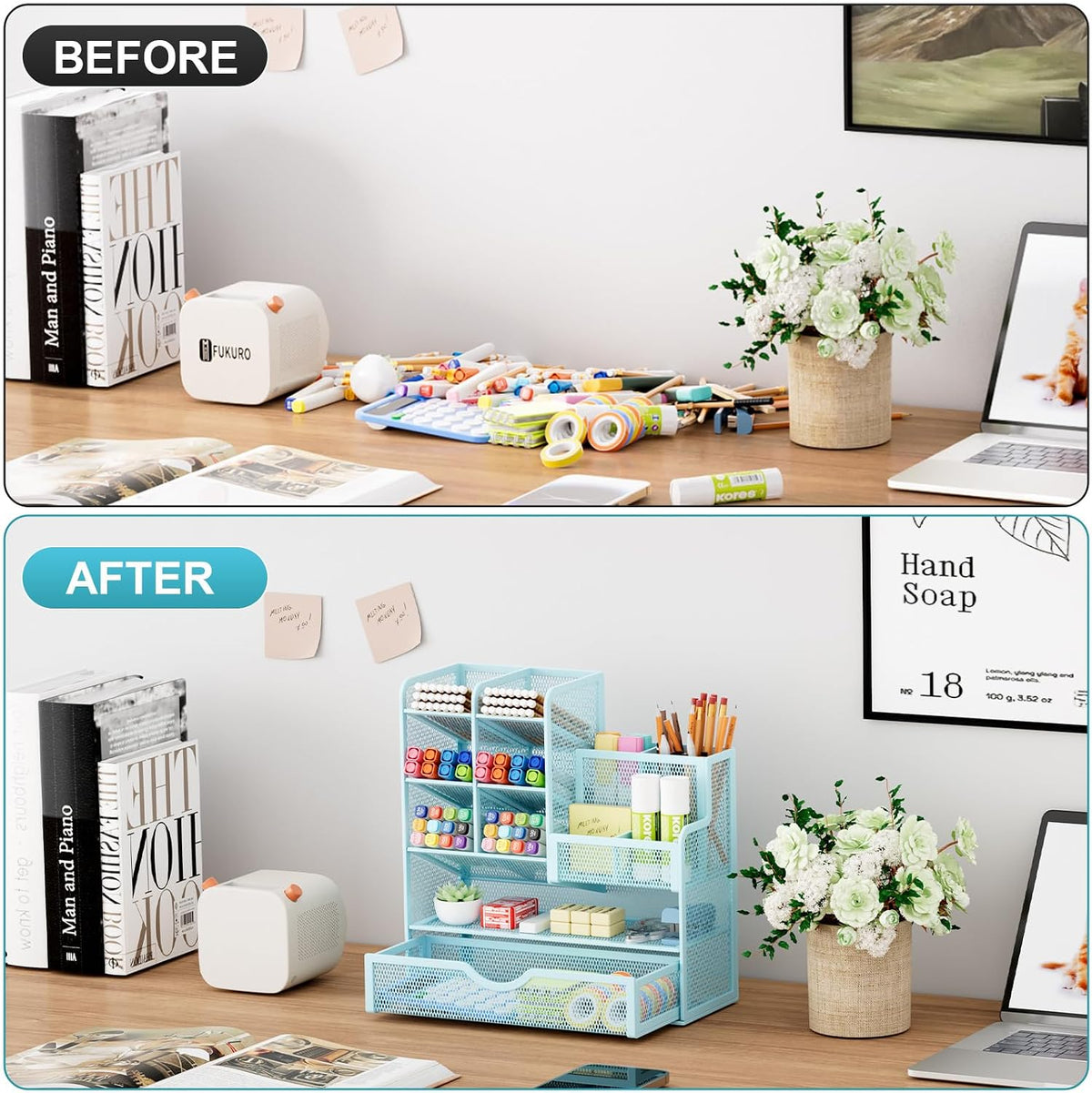 Mesh Pen Holder for Desk, Multi-Functional Pencil Organizer with Drawer, Desk Organizers and Accessories for Office Art Supplies (Black)