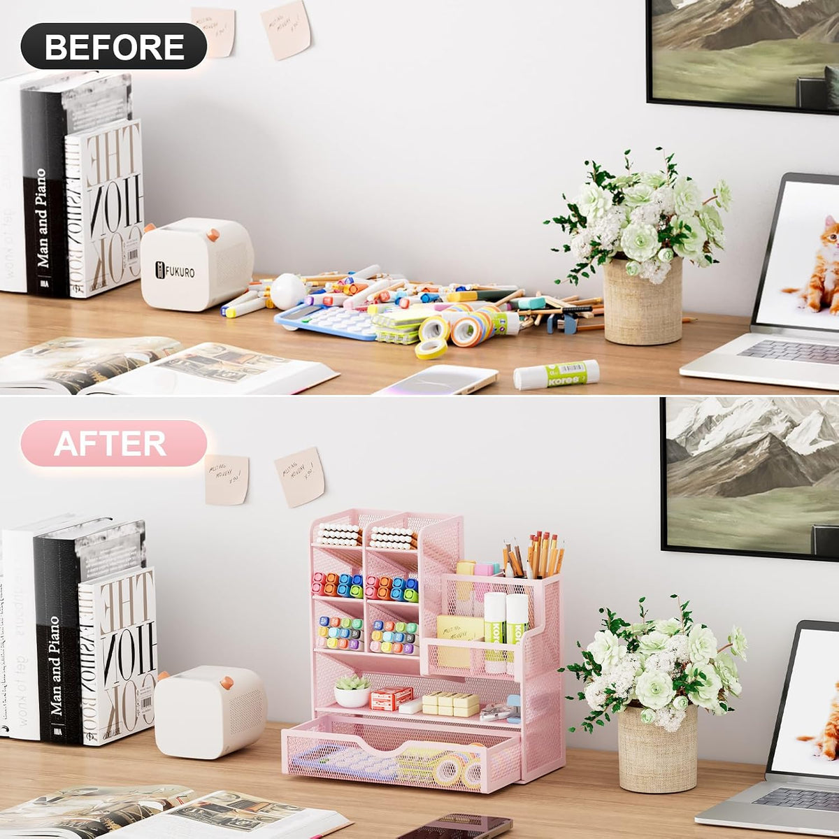 Mesh Pen Holder for Desk, Multi-Functional Pencil Organizer with Drawer, Desk Organizers and Accessories for Office Art Supplies (Black)