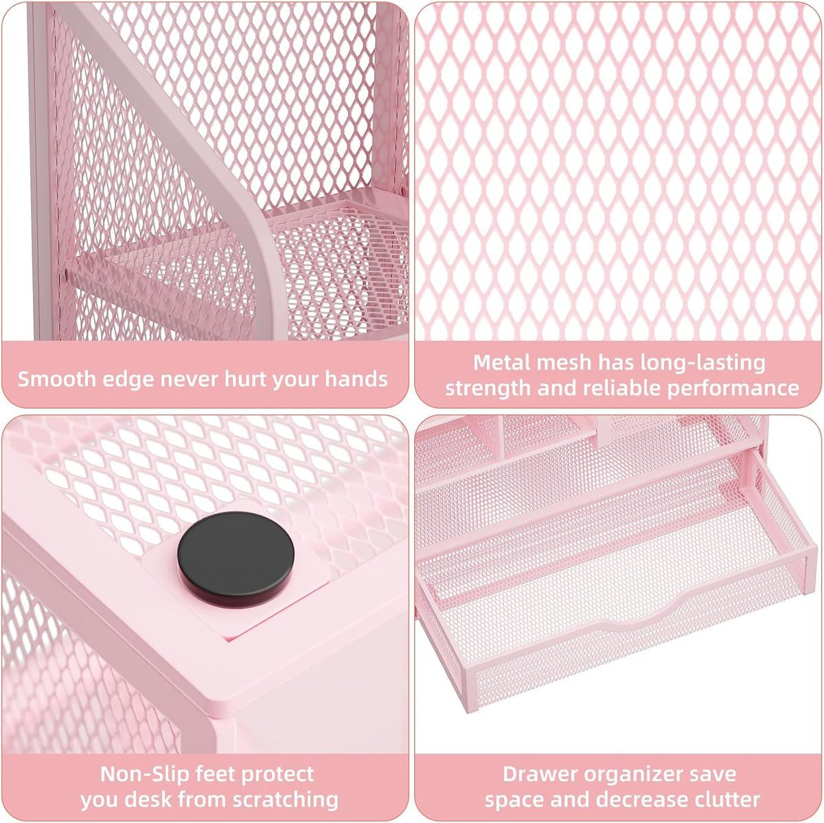 Mesh Pen Holder for Desk, Multi-Functional Pencil Organizer with Drawer, Desk Organizers and Accessories for Office Art Supplies (Black)