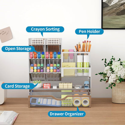 Mesh Pen Holder for Desk, Multi-Functional Pencil Organizer with Drawer, Desk Organizers and Accessories for Office Art Supplies (Black)