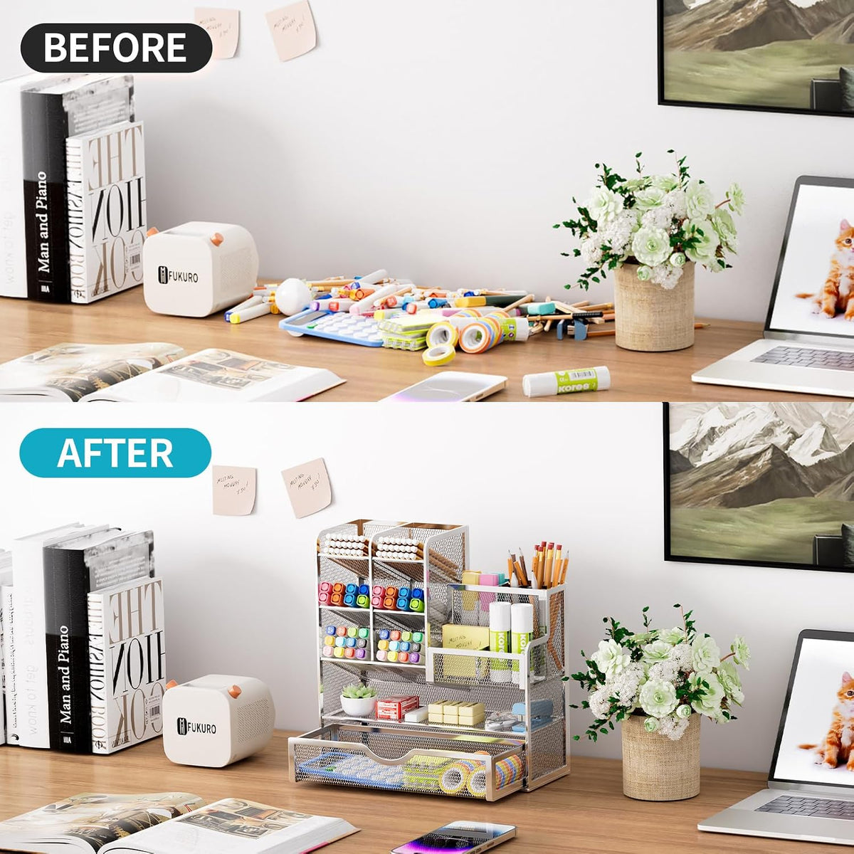 Mesh Pen Holder for Desk, Multi-Functional Pencil Organizer with Drawer, Desk Organizers and Accessories for Office Art Supplies (Black)