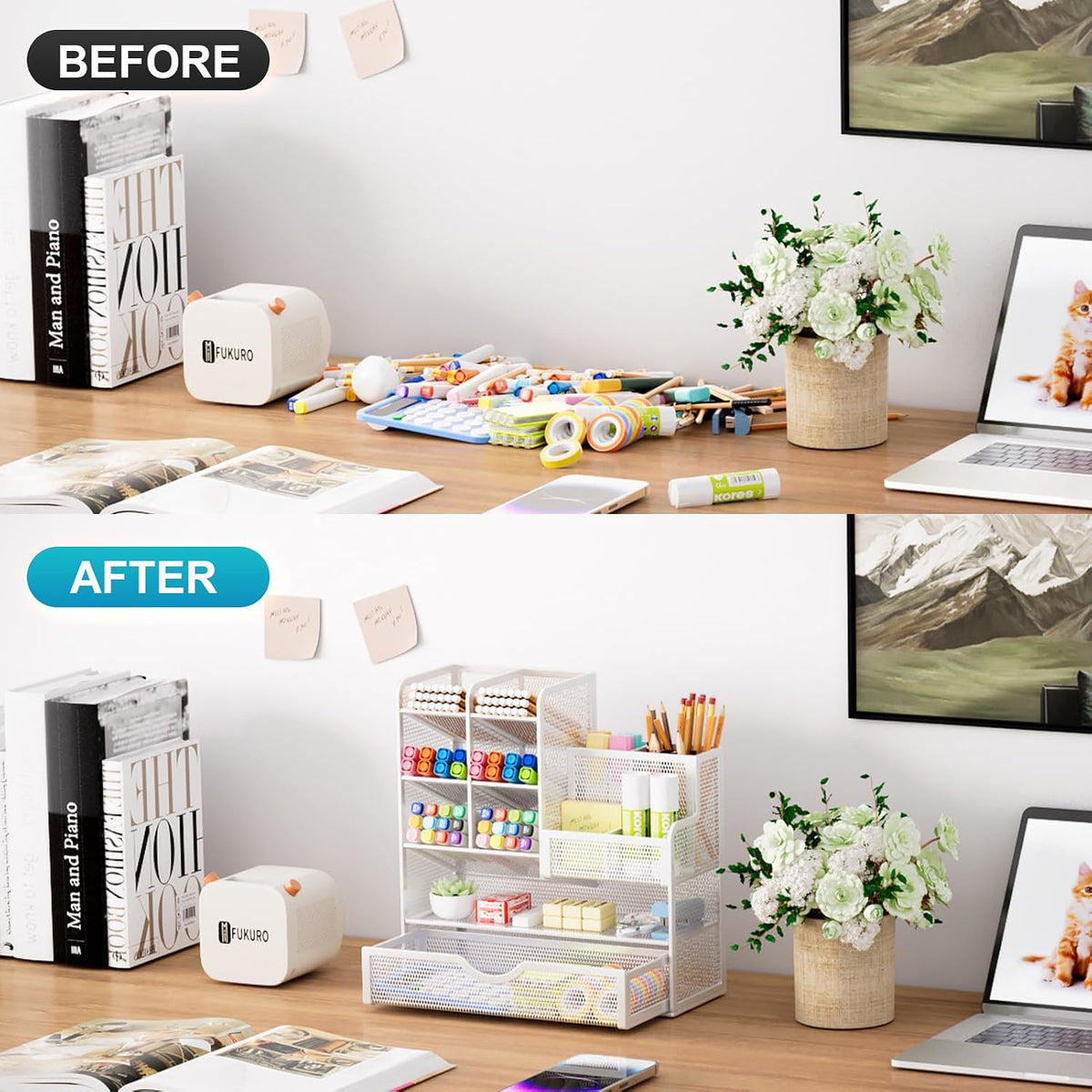 Mesh Pen Holder for Desk, Multi-Functional Pencil Organizer with Drawer, Desk Organizers and Accessories for Office Art Supplies (Black)