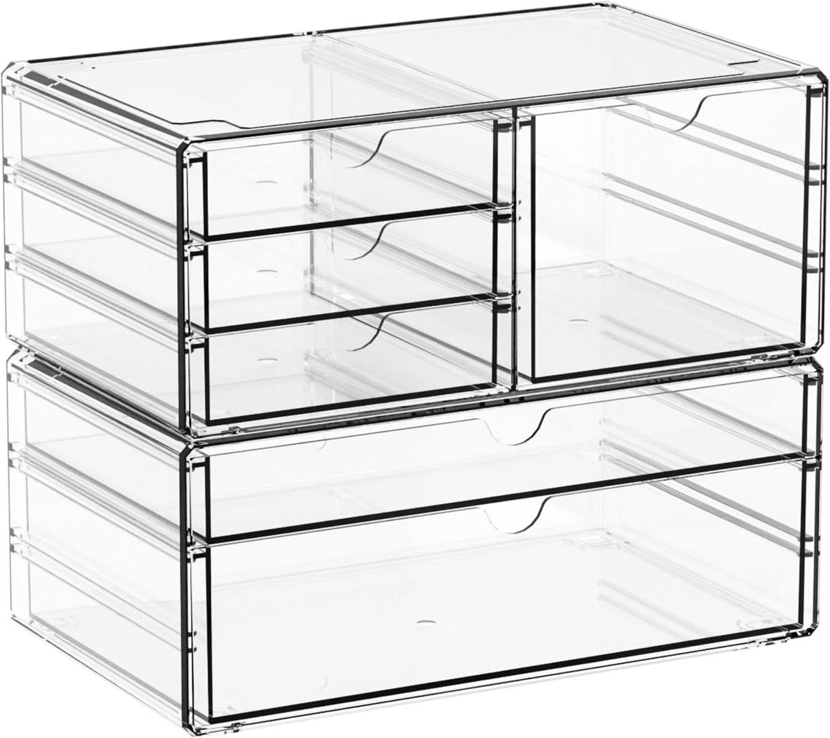 2 Pack Acrylic Drawer Organizer With 6 Drawers,Stackable 11.1” Large Clear Storage Drawers and Makeup Organizer For Vanity,Bathroom Countertop,Cabinet,Pantry,Office Supply Storage Bins Drawers