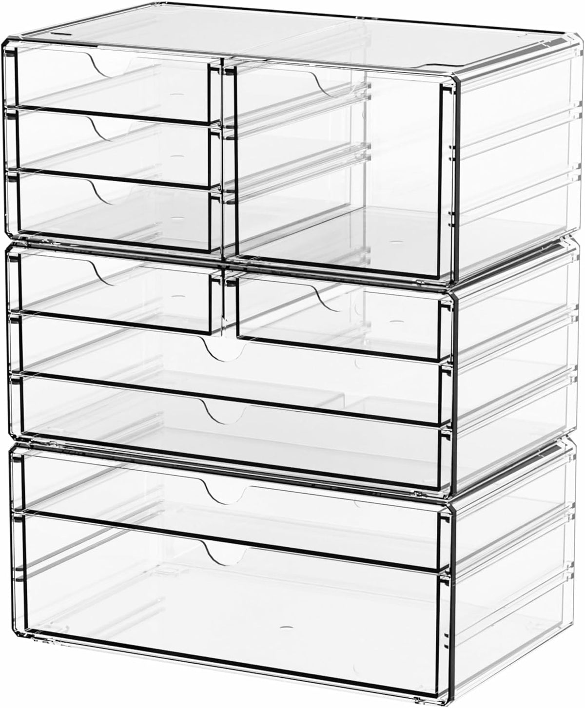 2 Pack Acrylic Drawer Organizer With 6 Drawers,Stackable 11.1” Large Clear Storage Drawers and Makeup Organizer For Vanity,Bathroom Countertop,Cabinet,Pantry,Office Supply Storage Bins Drawers