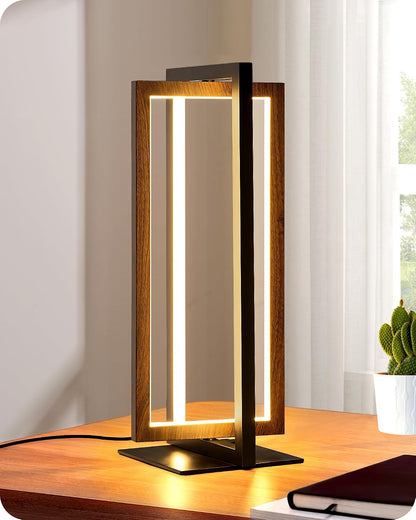 Modern LED Table Lamp, Minimalist Bedside Lamp, Walnut Wood Grain