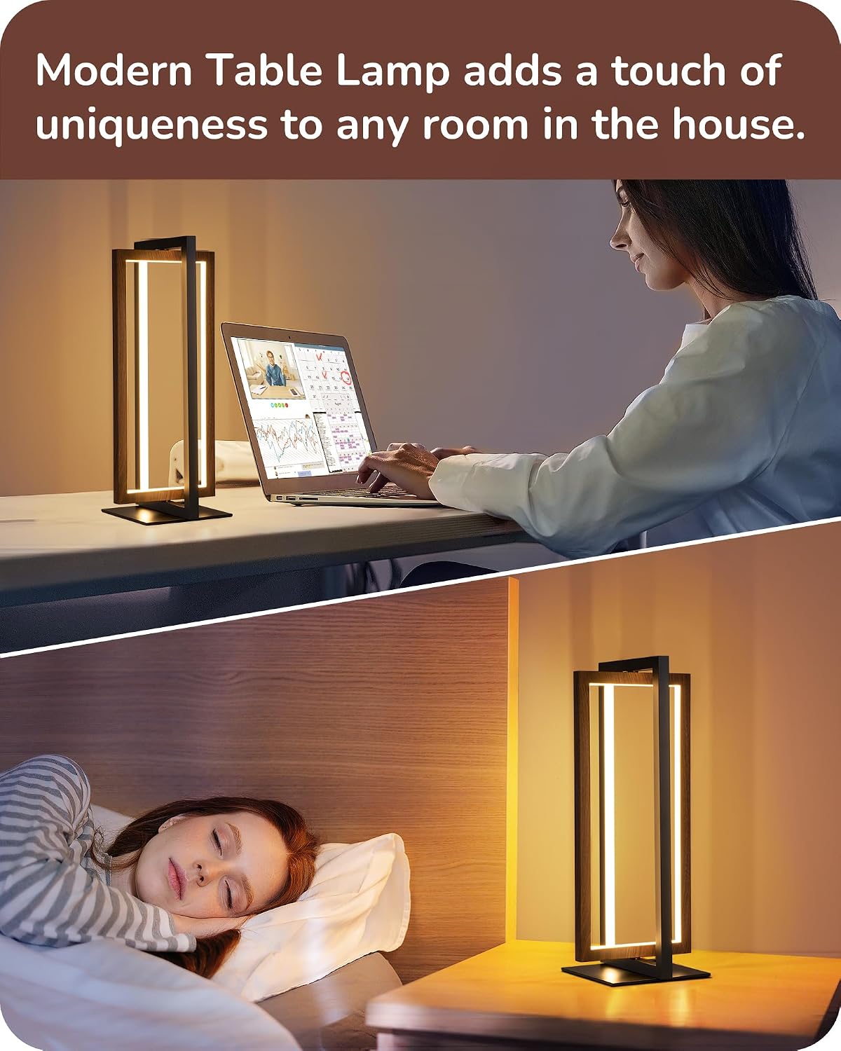 Modern LED Table Lamp, Minimalist Bedside Lamp, Walnut Wood Grain