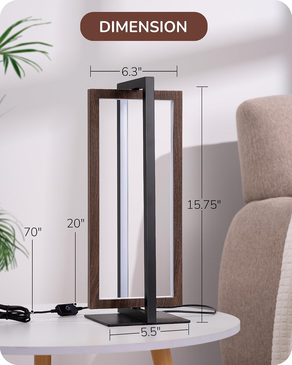 Modern LED Table Lamp, Minimalist Bedside Lamp, Walnut Wood Grain