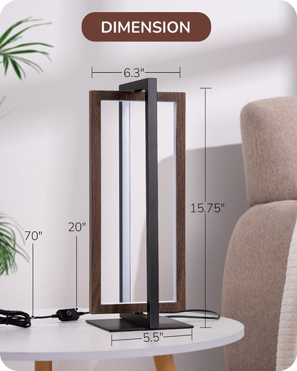 Modern LED Table Lamp, Minimalist Bedside Lamp, Walnut Wood Grain