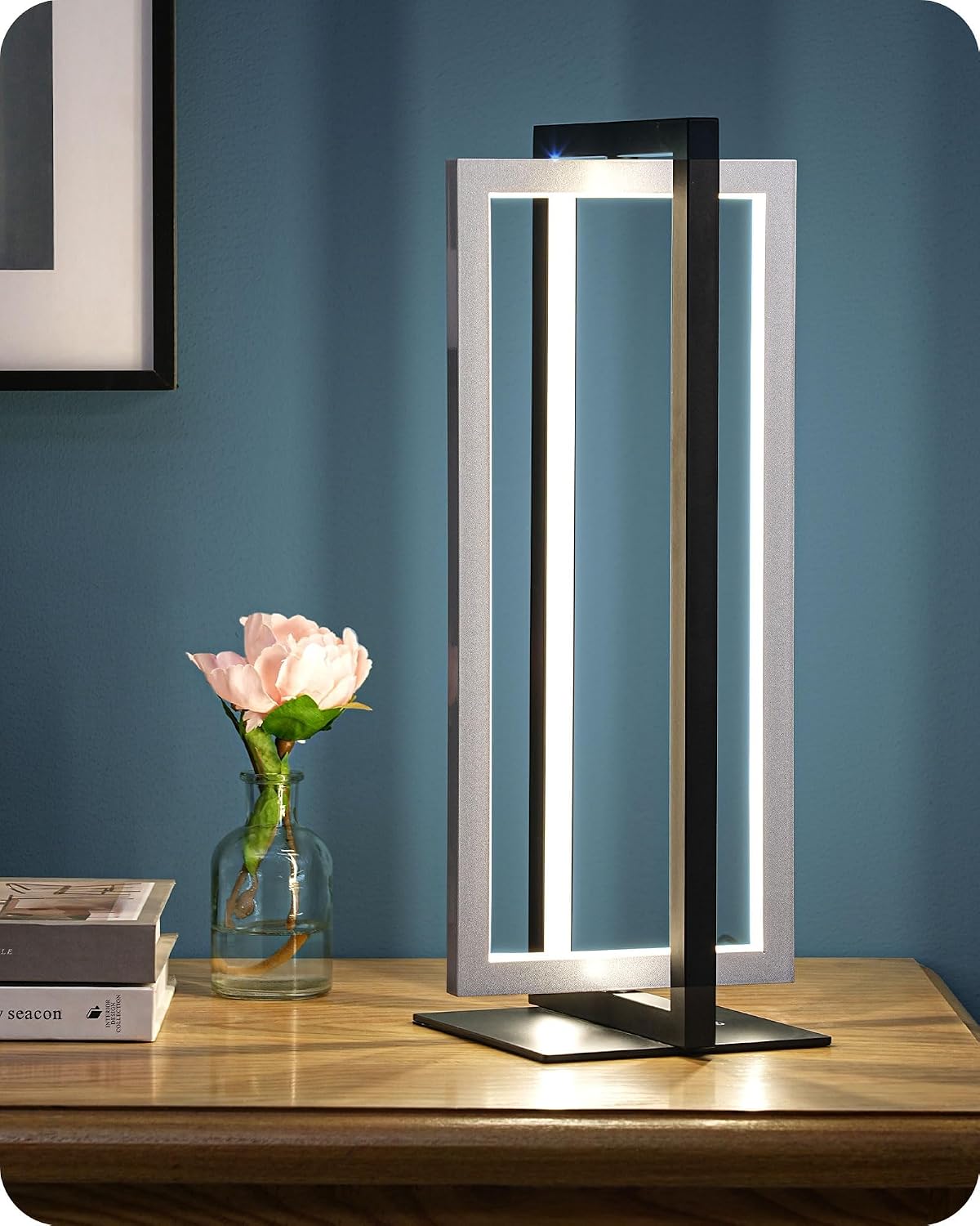 Modern LED Table Lamp, Minimalist Bedside Lamp, Walnut Wood Grain
