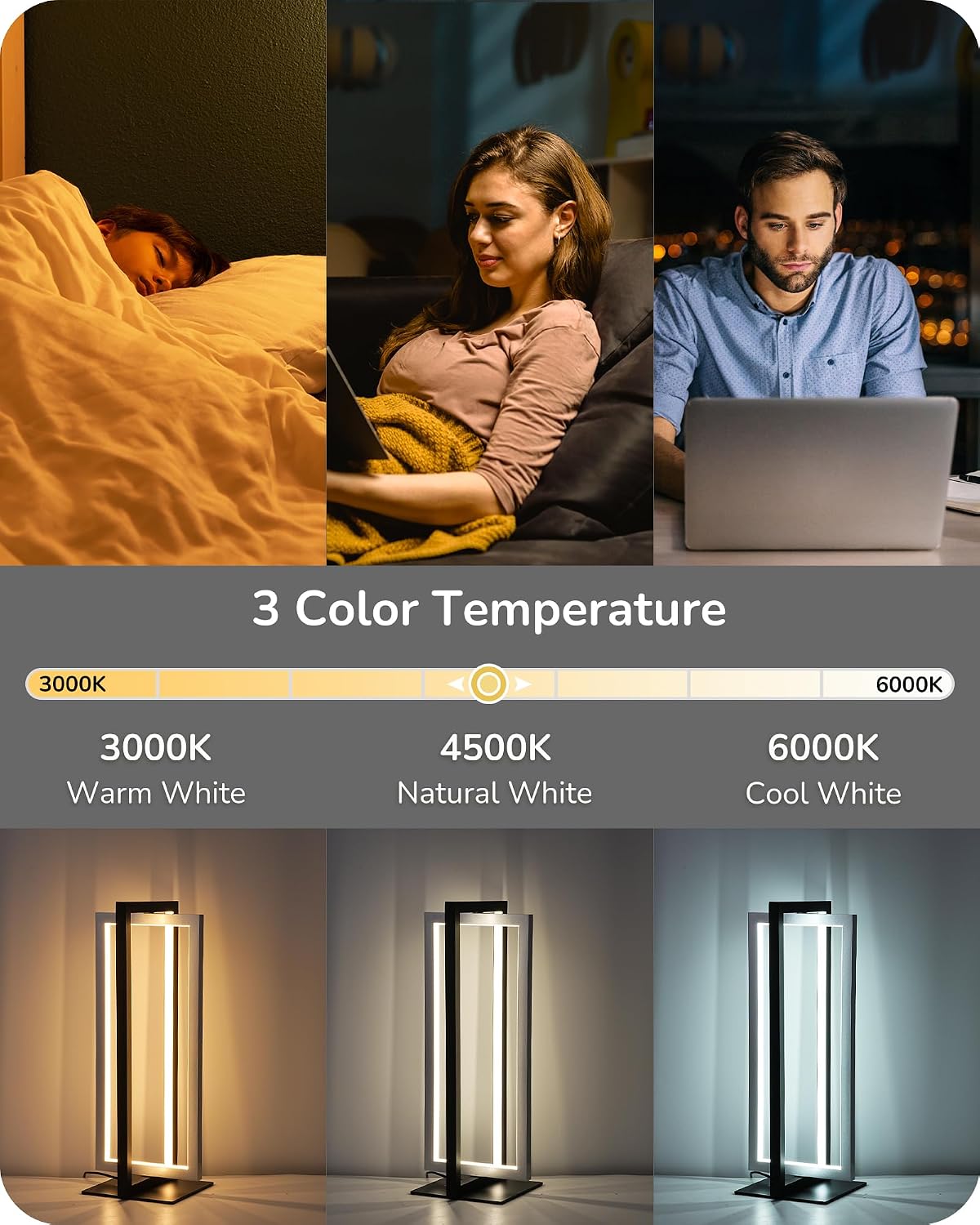 Modern LED Table Lamp, Minimalist Bedside Lamp, Walnut Wood Grain