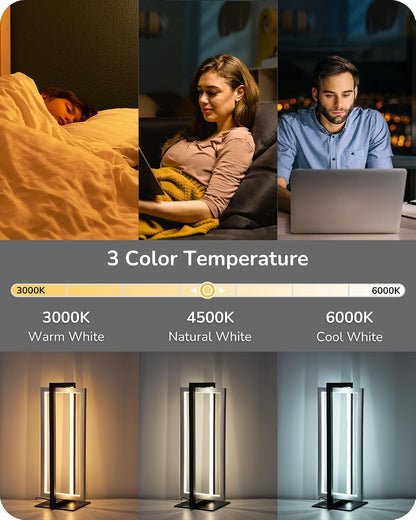 Modern LED Table Lamp, Minimalist Bedside Lamp, Walnut Wood Grain
