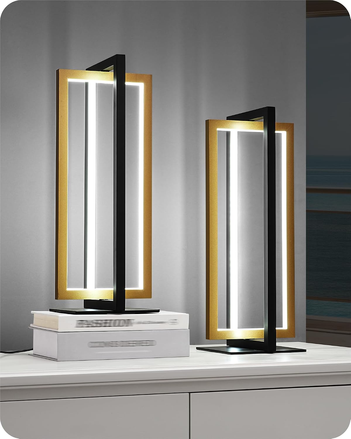 Modern LED Table Lamp, Minimalist Bedside Lamp, Walnut Wood Grain