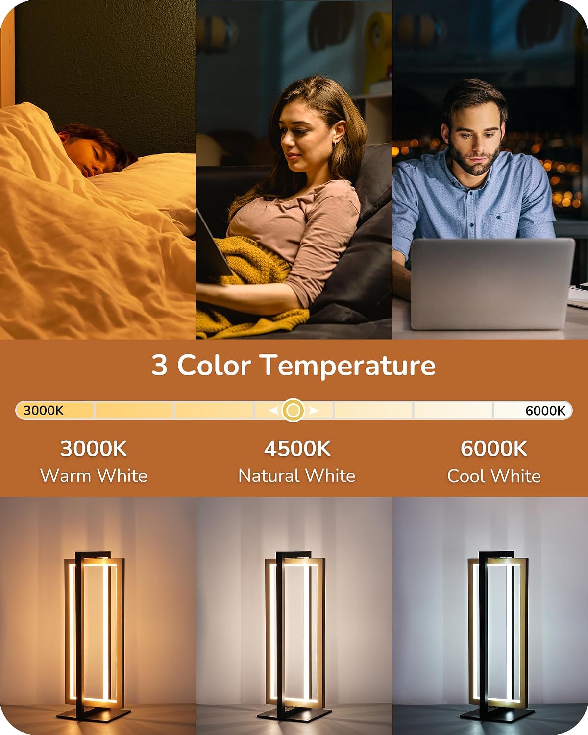 Modern LED Table Lamp, Minimalist Bedside Lamp, Walnut Wood Grain
