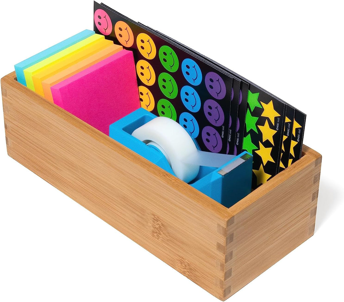 Bamboo Wood Utensil Holder Storage Box for Cooking Tools, Makeup, or Office Supplies, 4" x 9 1/4" x 3"