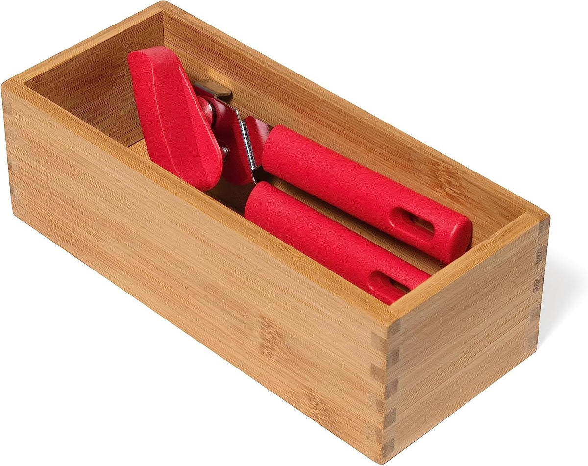 Bamboo Wood Utensil Holder Storage Box for Cooking Tools, Makeup, or Office Supplies, 4" x 9 1/4" x 3"