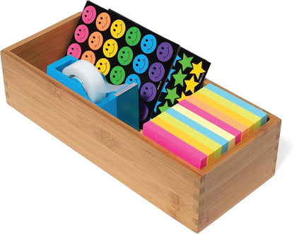 Bamboo Wood Utensil Holder Storage Box for Cooking Tools, Makeup, or Office Supplies, 4" x 9 1/4" x 3"