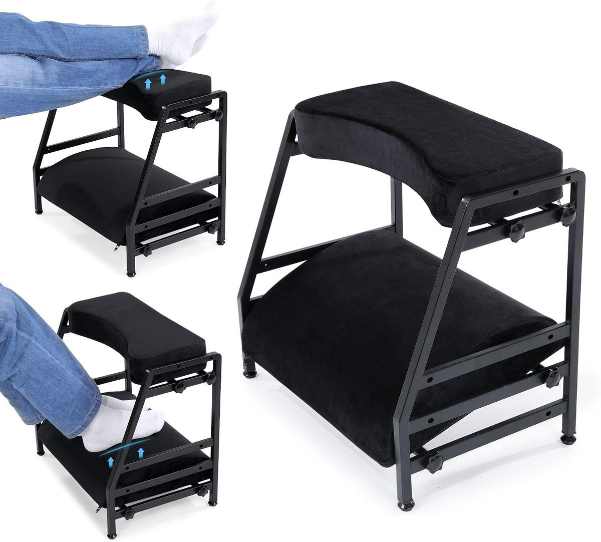 Adjustable Double Step Footrest, High-Density Foam with Sturdy Iron Frame Foot Rest Under Desk for Office, Ergonomic Footrest with Washable Cover for Desk Work, Home,Patented Design(Black)
