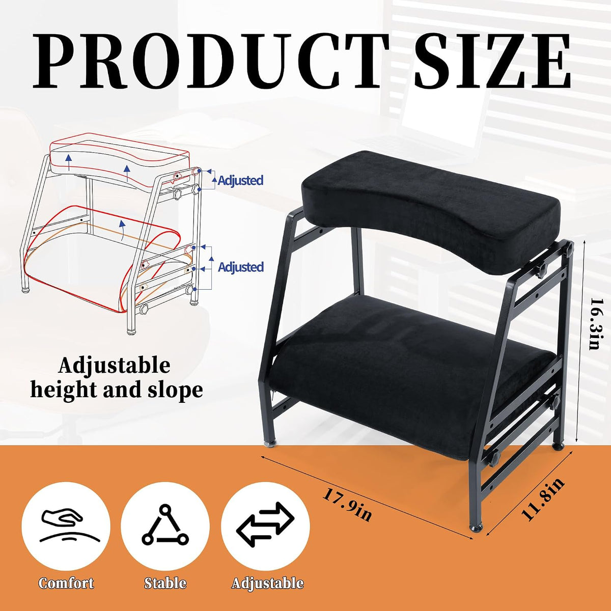 Adjustable Double Step Footrest, High-Density Foam with Sturdy Iron Frame Foot Rest Under Desk for Office, Ergonomic Footrest with Washable Cover for Desk Work, Home,Patented Design(Black)