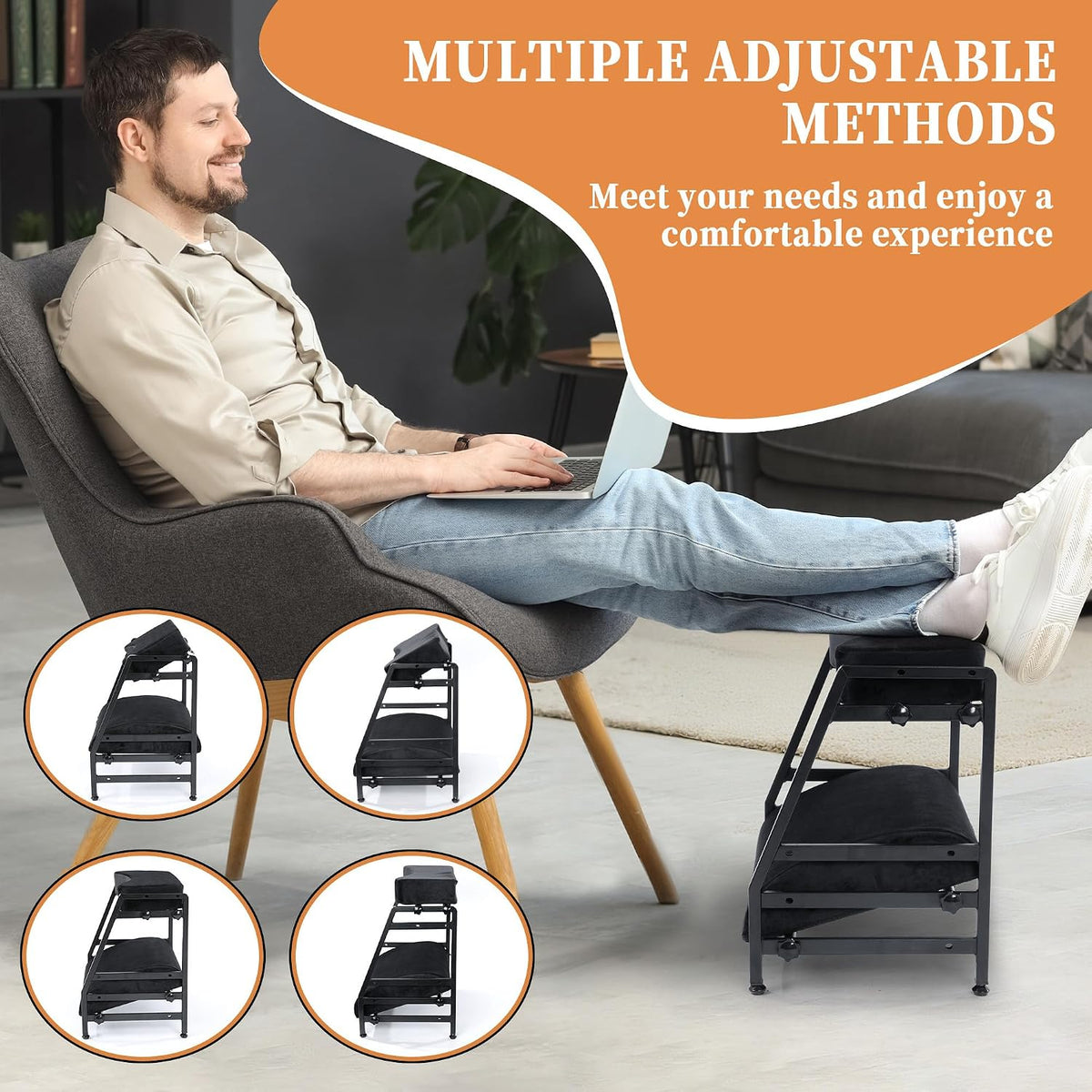 Adjustable Double Step Footrest, High-Density Foam with Sturdy Iron Frame Foot Rest Under Desk for Office, Ergonomic Footrest with Washable Cover for Desk Work, Home,Patented Design(Black)