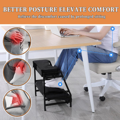 Adjustable Double Step Footrest, High-Density Foam with Sturdy Iron Frame Foot Rest Under Desk for Office, Ergonomic Footrest with Washable Cover for Desk Work, Home,Patented Design(Black)