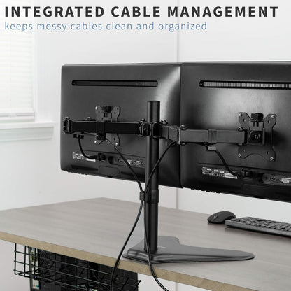 Dual 13 to 30 inch Monitor Free-Standing Mount, Fully Adjustable Desk Stand, Holds 2 Flat or Curved Display Screens, STAND-V102F