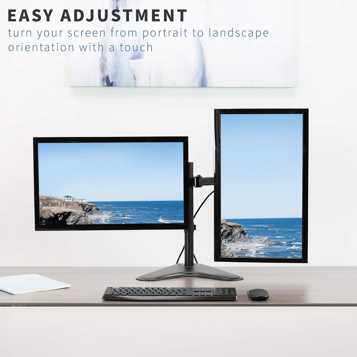 Dual 13 to 30 inch Monitor Free-Standing Mount, Fully Adjustable Desk Stand, Holds 2 Flat or Curved Display Screens, STAND-V102F